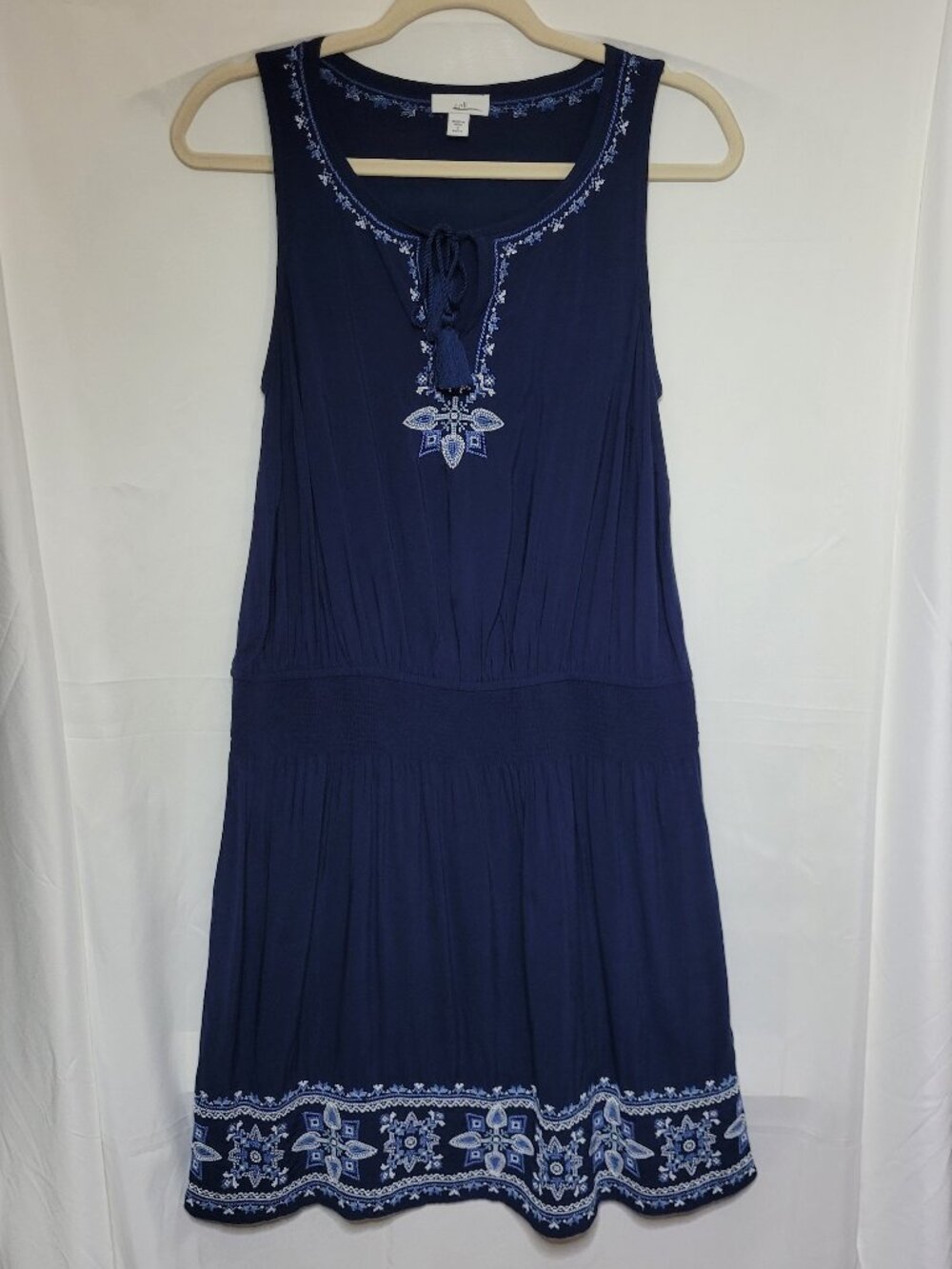 J. Jill Navy Blue Embroidered Sleeveless Boho Dress